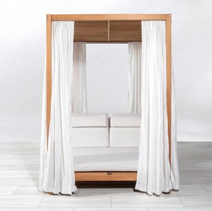 Cama de Día Doble Tipo Cabaña para Exteriores, de Madera de Teca Sólida Premium, con Cortinas de Privacidad - Product Image 5