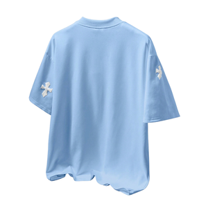 Light Blue Customized <b>Geometric</b> Embroidered Men's T-<b>Shirt</b> Short Sleeve Crew Neck Loose Fit 280g Front Logo Knitted Casual - Product Image 2