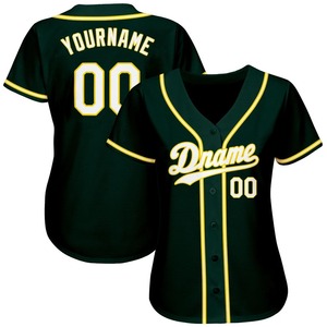 Maillot de baseball personnalisé pour homme, vert foncé avec bordure jaune, manches courtes, boutons sur le devant, nom et numéro personnalisés, uniforme d'équipe - Product Image 3