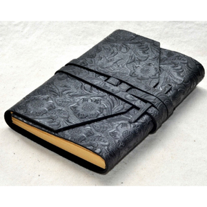 Personalized Genuine Leather Journal Floral Embossed Trifold Notebook Vintage Yellow Paper <b>Diary</b> Handmade Leather Travel Journal - Product Image 2