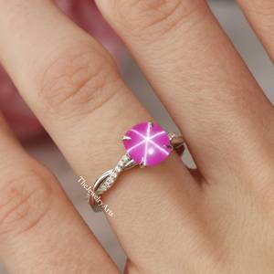แหวนเงินแท้ 925 ทำมือ ดีไซน์วินเทจประดับทับทิมสีชมพูรูปดาวลินดี้ สำหรับผู้หญิง แหวนเงินแท้ประดับพลอย เหมาะสำหรับเป็นของขวัญ - Product Image 2