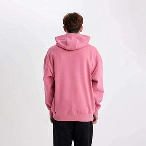 เสื้อฮู้ดไหมพรมสีพื้นทรงโอเวอร์ไซส์สำหรับผู้ชาย สไตล์ลำลอง เหมาะสำหรับฤดูใบไม้ร่วง สตรีทแวร์ ทรงปกติ สีชมพู - Product Image 2
