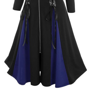 Manteau long à capuche pour femme grande taille, style gothique, en similicuir PU, avec fermeture éclair, lacets, œillets et rayures bicolores - Product Image 6