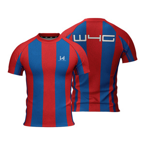 Camiseta de Compresión de Manga Corta para Hombre, con Rayas Rojas y Azules, de Secado Rápido, Cuello Redondo, Estampado por Sublimación, Corte Regular, para Gimnasio, Protección UV - Product Image 3