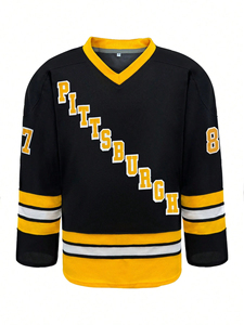 Camiseta de Hockey sobre Hielo Personalizada para Hombre, Negra y Dorada, Cuello en V, Manga Larga, Uniforme de Equipo en Blanco, Nombre y Número Sublimados, Camiseta de la Liga de Cerveza - Product Image 6