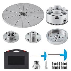 Mandrin de tour pneumatique à 4 mors en métal, diamètre 3,75 po, 5 jeux de mors auto-centrés, accessoires pour machine à tourner - Product Image 1