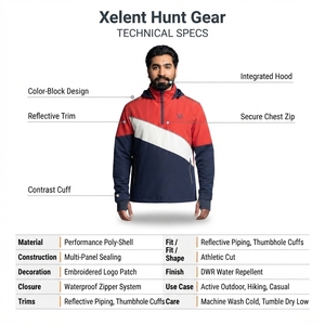 Chaqueta Anorak Deportiva para Hombre, Personalizada, con Bloques de Color, Media Cremallera, Impermeable, Transpirable, Costuras Selladas, de Poliéster - Product Image 5