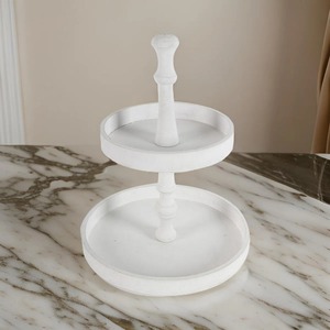 White Wooden Two-Tier Cake Stand Round Multi-Layer Display Tray Hand Wash Only - Product Image 5