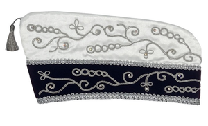 Hand Embroidered White and Black Velvet Carnival <b>Hat</b> Boat Shape Festival Fancy Carnival Prince <b>Hat</b> - Product Image 1