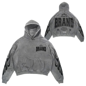 Sweat à capuche vintage oversize de marque OEM pour homme, 100 % coton French Terry, streetwear, avec poche avant et design à manches flamboyantes - Product Image 1