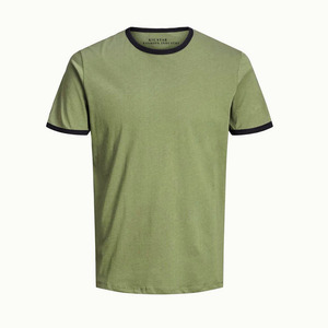 เสื้อยืดคอกลมแขนสั้นผู้ชายแบบถัก ตัดเย็บตามสั่งขายส่ง แต่งขอบตัดกัน ผ้าฝ้าย 100% ระบายอากาศได้ดี ไม่เป็นขุย ทรงหลวม สไตล์วินเทจ - Product Image 4