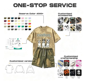 Conjunto de Camiseta y Pantalones Cortos de Verano para Hombre, con Estampado de Perro Personalizado, Cuello Redondo, Diseño de Dibujos Animados, Transpirable, Estilo Vintage - Product Image 6