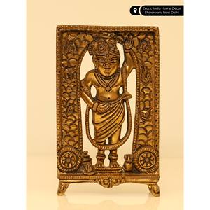 Estatua de Shri Krishna hecha a mano de 5 pulgadas como Shrinath Ji en escultura de latón para regalar hecha en la India - Product Image 2