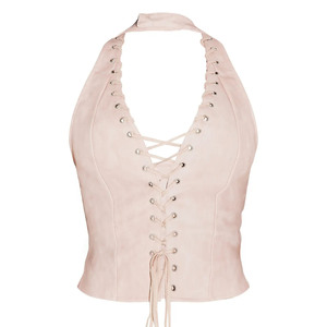 Top corsé rosa para mujer con cuello halter y cordones, cierre de corchetes, faja transpirable moldeadora para uso diario - Product Image 1