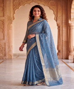 Sari en soie Banarasi de qualité supérieure avec bordure tissée et travail Zari, chemisier non cousu, tenue de soirée pour femme SHUBH- SF :-1111 85464 - Product Image 3