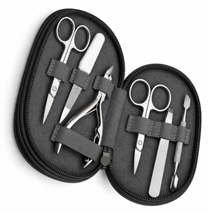 MANAN INSTRUMENTS Kit de manucure professionnel 6-en-1 en acier inoxydable, ensemble de coupe-ongles portable, style classique, étui en boîte colorée pour - Product Image 1