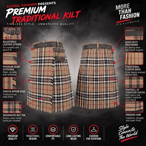 Campbell of Thompson Utility Kilt voor heren met gespriemen en zwaardpin - Product Image 6