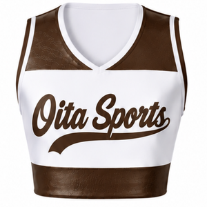 <b>White</b> Brown Sublimated <b>Sleeveless</b> Cheerleading Jersey Team Athletic Sportswear Training Performance Competition <b>Top</b> Uniform - Product Image 1