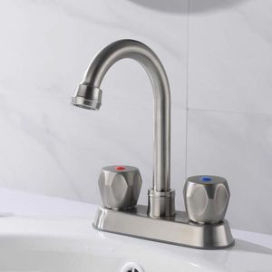 Rubinetto per lavabo da bagno Centerset a 2 maniglie con scarico a scomparsa in acciaio inossidabile e tubo di scarico - Rubinetti per lavabo di alta qualità - Product Image 1