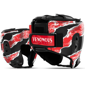 Venomous Red Viper <b>Boxing</b> <b>Headgear</b> Leather MMA Muay Thai Protective Head Guard Shock Absorbent Adjustable Fit - Product Image 5