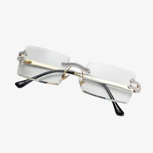 Lunettes de soleil carrées sans monture, incrustées de cristaux, légères, avec branches en bois, unisexe, de luxe, pour un style décontracté ou de soirée - Product Image 3