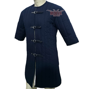 Gambesón Medieval Azul para Hombre, Chaqueta Acolchada de Media Manga con Correas de Cuero, Estilo Armadura de Algodón Resistente, Ropa Acolchada para Halloween - Product Image 5