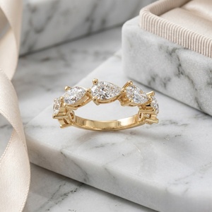 2.10CTW 14K <b>Gold</b> Plated Lab Grown Pear Prong <b>Set</b> Mixed Shape Cluster <b>Ring</b> IGI Certified Luxury Women's Jewelry - Product Image 1