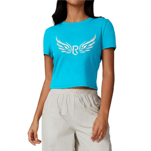 Camiseta de Yoga para Mujer, Cuello Redondo, Color Sólido, Manga Corta, Transpirable, de Algodón y Spandex, Holgada, de Secado Rápido, Ecológica, con Logotipo Frontal - Product Image 2