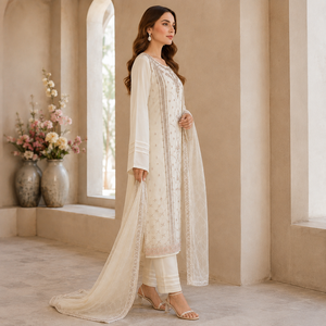 Ensemble Salwar Kameez Traditionnel Brodé en Chiffon Premium pour Femme, Longueur Standard, Broderie Fil Doré, Coupe Classique, Infroissable - Product Image 3