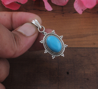 Pendentif en argent naturel SHREE JAIPUR SILVER avec pierre précieuse turquoise, halo perlé vintage, plaqué argent, breloque de créateur, bijoux fins en gros