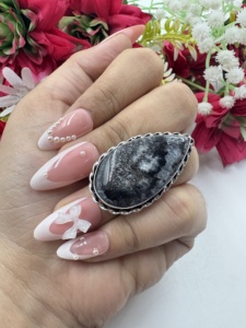 แหวนเงินชุบประดับโอปอลเดนไดรต์ธรรมชาติ แหวนทำมือประดับพลอยสำหรับผู้หญิง ขายส่ง - Product Image 4
