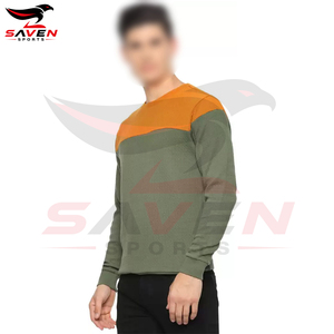 Sweat-shirt en molleton colorblock pour homme, personnalisé, vert olive et jaune moutarde contrastant, col rond, pull décontracté, vente en gros - Product Image 2