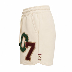 Shorts de Felpa Crema con Aplique del Logotipo O7, Cintura con Cordón Ajustable, Pantalones Cortos Casuales para Mujer - Product Image 3