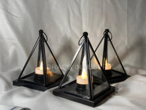 Porte-bougie artisanal au design unique, cadre doré, verre et métal, porte-bougie moderne, designs créatifs, décoration de Noël pour la maison - Product Image 5