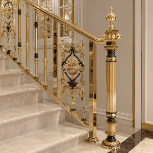 Luxury Gold Ornate Staircase <b>Railing</b> Classic Brass Balustrade with Decorative Posts for Villa Mansion Interior Decor - Product Image 2