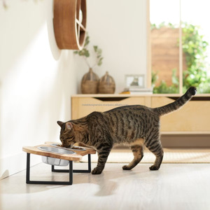 Mangeoire à double teinte en acier inoxydable en forme d'os surélevé en bois de qualité supérieure Bol pour chien et chat - Product Image 3