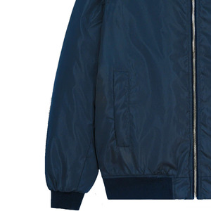 Chaqueta Bomber Azul Marino para Hombre, Corte Regular, Color Sólido, Cierre de Botones Cubiertos, Estilo Casual, Material de Lona, Ropa de Invierno, Logotipo Frontal - Product Image 3