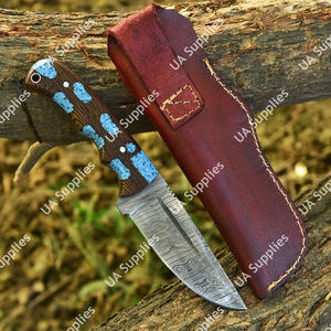 มีดเหล็กดามัสกัสคุณภาพสูง ใบมีดแบบดรอปพอยต์ ด้ามจับไมคาร์ต้า G10 เกรดอุตสาหกรรม สำหรับงานตัดหนัง ตั้งแคมป์ ล่าสัตว์ และกิจกรรมกลางแจ้ง รับผลิตแบบ OEM - Product Image 3