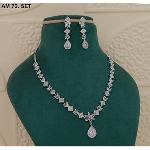 MIJ Luxury American Diamond CZ Stones Silver Plated Alloy <b>Bridal</b> Wedding Engagement Jewelry Set Fancy Style - Product Image 1