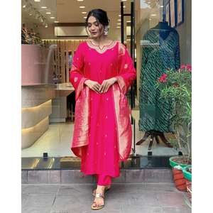 FANCY ROMAN SEDA LISA PARTE SUPERIOR CON TRABAJO DE TEJIDO JACQUARD DUPATTA RANI - Product Image 1