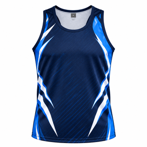 Camiseta Deportiva sin Mangas para Hombre, con Estampado Geométrico Azul, de Secado Rápido, Cuello Redondo, de Poliéster, para Atletismo y Running - Product Image 1