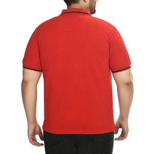 Polo de hombre rojo y blanco con bloques de color, manga corta, informal, de tela Oxford tejida, diseño de botones, largo regular, patrón liso. - Product Image 2