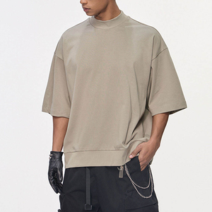เสื้อยืดสตรีทแวร์ขายส่งทรงโอเวอร์ไซส์ สกรีนโลโก้ได้ ผ้าคอตตอนหนา 100% พิมพ์ลายลำลอง ทรงหลวม ไหล่ตก คอเต่า - Product Image 5