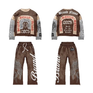 Street Wear Custom Distress Aicd Wash Vintage Oversized Sweatshirts And Flared Pants Two Piece Usa Style <b>Set</b> - Product Image 1