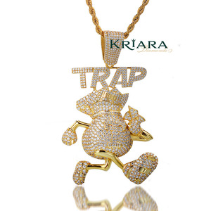 Colgante Mickey de Plata 925 Chapado en Oro de 18K con Incrustaciones de Diamantes Cultivados en Laboratorio, Estilo Hip Hop, Joyería Unisex - Product Image 1