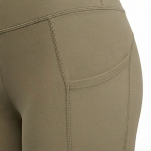 High Waist Full Length Yoga <b>Leggings</b> With <b>Pockets</b> Spandex Nylon Four-Way Stretch Seamless Solid Color Pants - Product Image 5