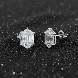 Hexagon Cut Moissanite/Lab Diamond <b>Stud</b> Earrings, Minimalist Daily Wear Earrings - Product Image 2
