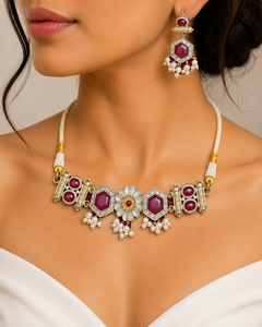 Conjunto de Collar y Pendientes de Flor de Aleación de Zinc Plateado Vintage con Circonita Cúbica Engastada, Joyería de Declaración para Boda de Mujer - Product Image 4