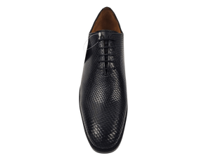 Chaussures Richelieu pour hommes en cuir de vachette noir effet lézard, à bout pointu, à lacets, motif uni, toutes saisons, style bureau et professionnel - Product Image 1