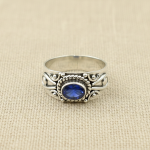 925 Sterling Silver Blue <b>Opal</b> <b>Ring</b> Vintage Floral Engraved Statement <b>Ring</b> Yellow <b>Gold</b> Plated Handmade Jewelry Gift for Women Men - Product Image 1